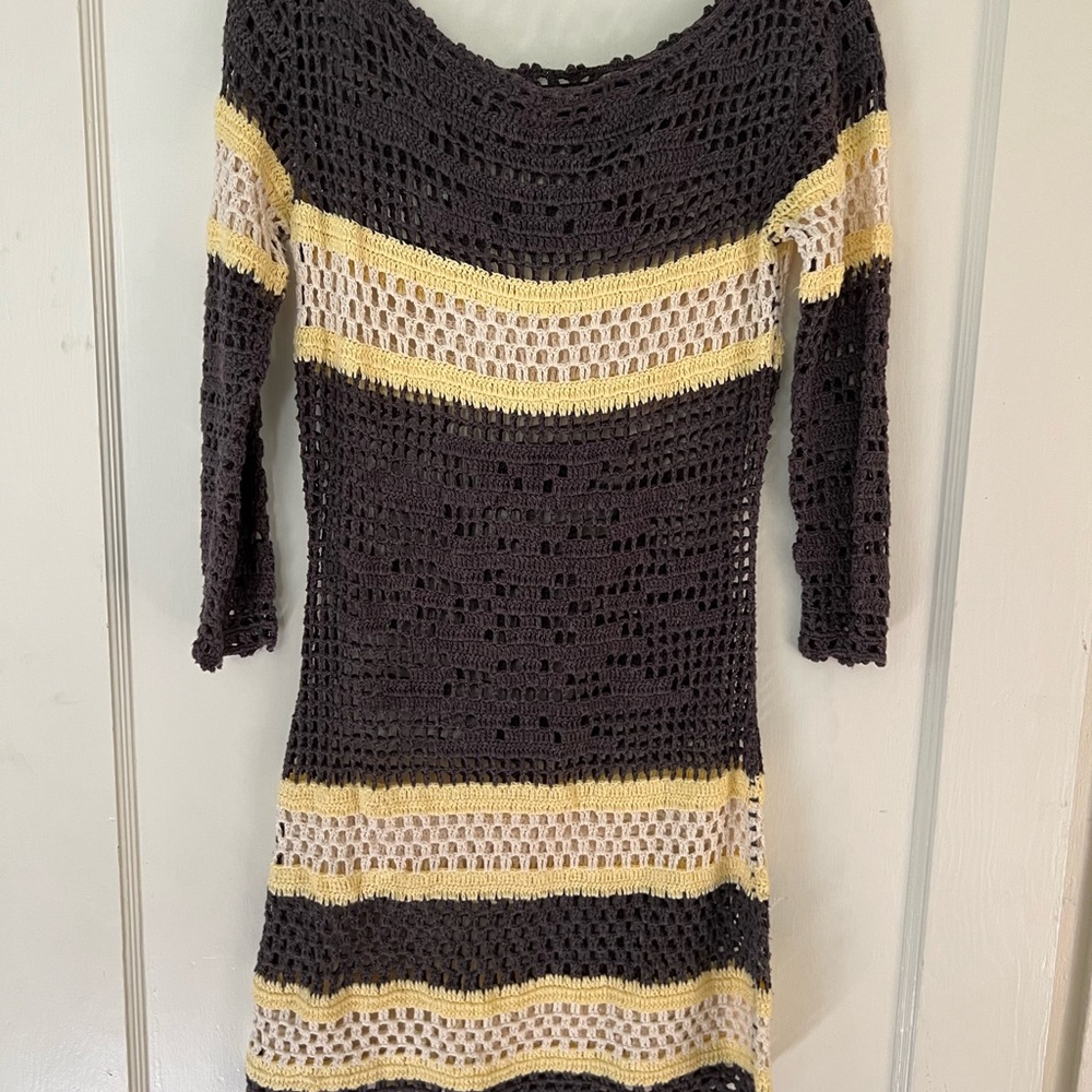 Black and Yellow Striped Crochet Dress